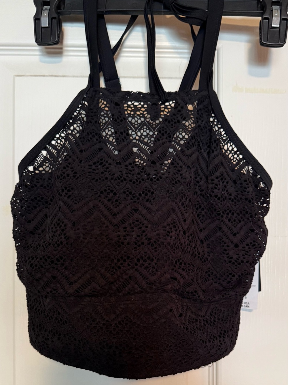 Black Crochet High-Neck Bikini Top - Women Swim